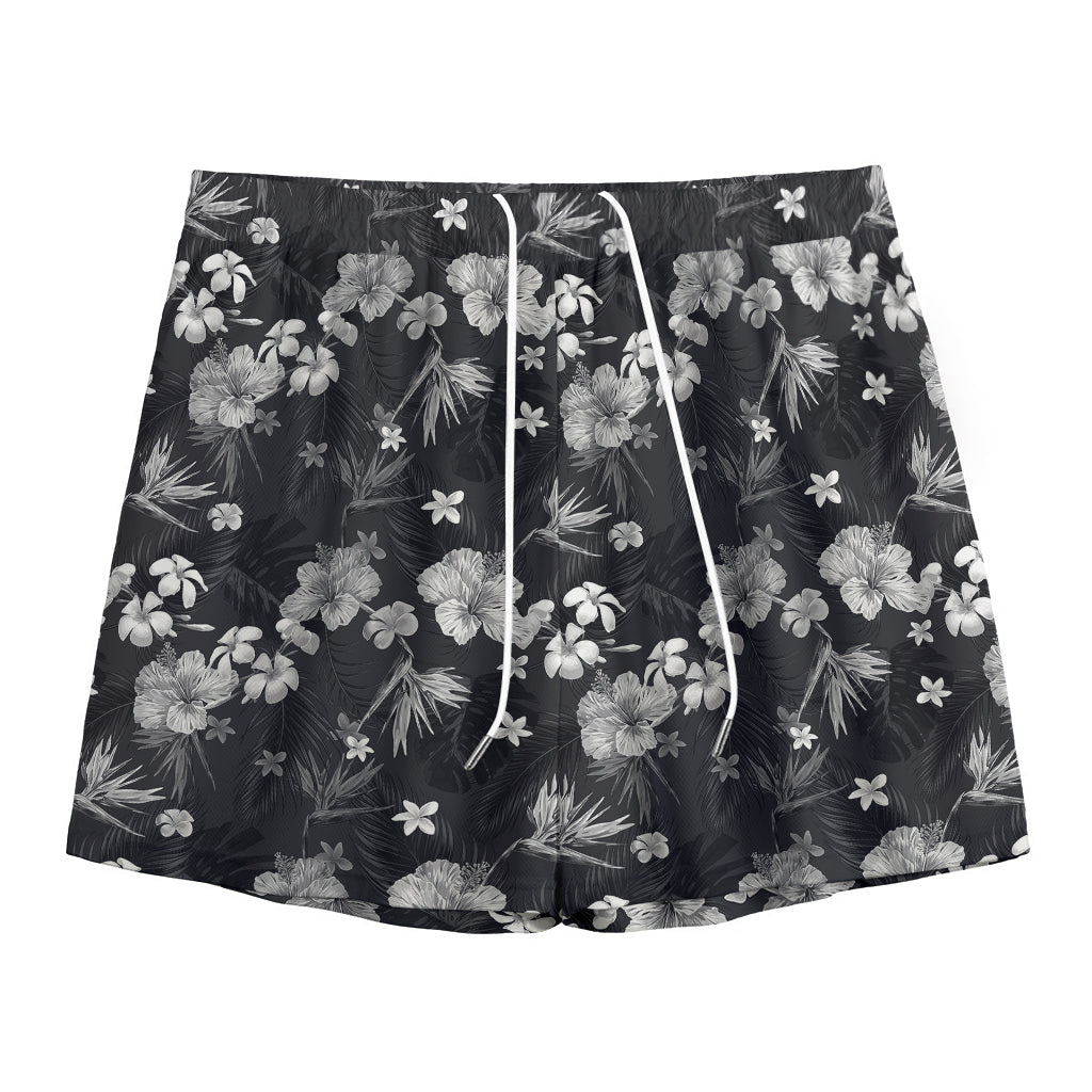 Monochrome Hawaiian Floral Print Mesh Shorts