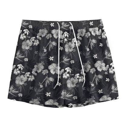 Monochrome Hawaiian Floral Print Mesh Shorts