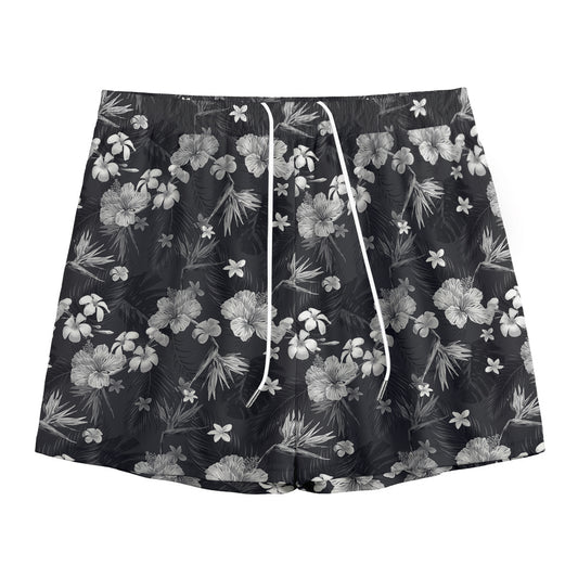 Monochrome Hawaiian Floral Print Mesh Shorts