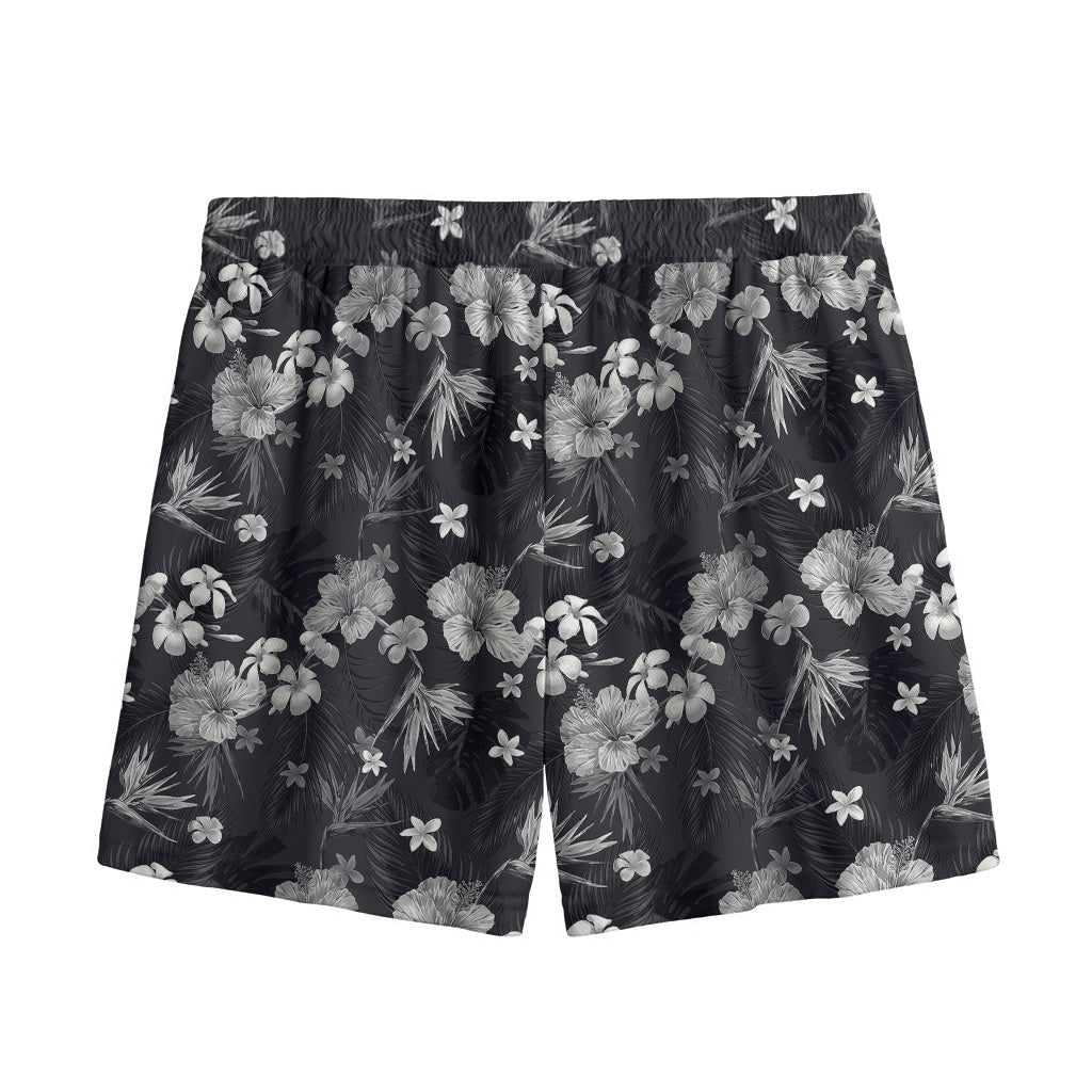 Monochrome Hawaiian Floral Print Mesh Shorts