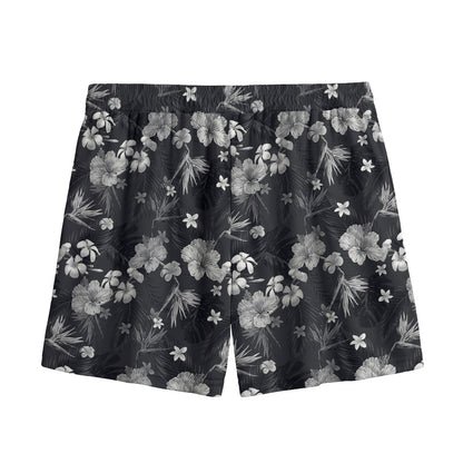 Monochrome Hawaiian Floral Print Mesh Shorts
