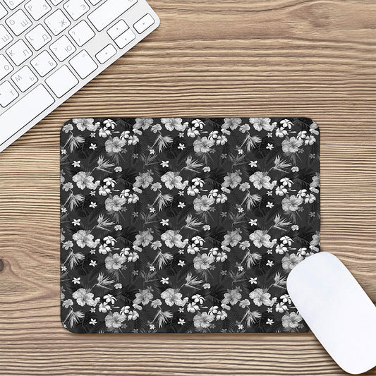 Monochrome Hawaiian Floral Print Mouse Pad