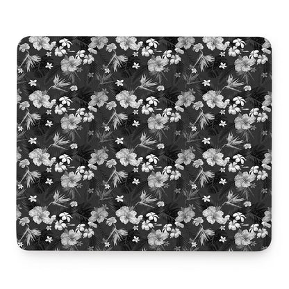 Monochrome Hawaiian Floral Print Mouse Pad