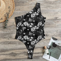 Monochrome Hawaiian Floral Print One Shoulder Bodysuit
