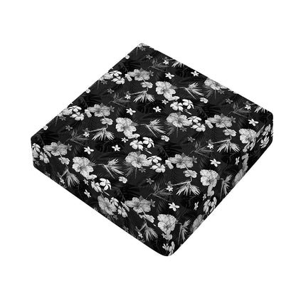 Monochrome Hawaiian Floral Print Outdoor Seat Cushion Cover
