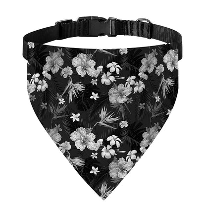 Monochrome Hawaiian Floral Print Over The Collar Dog Bandana