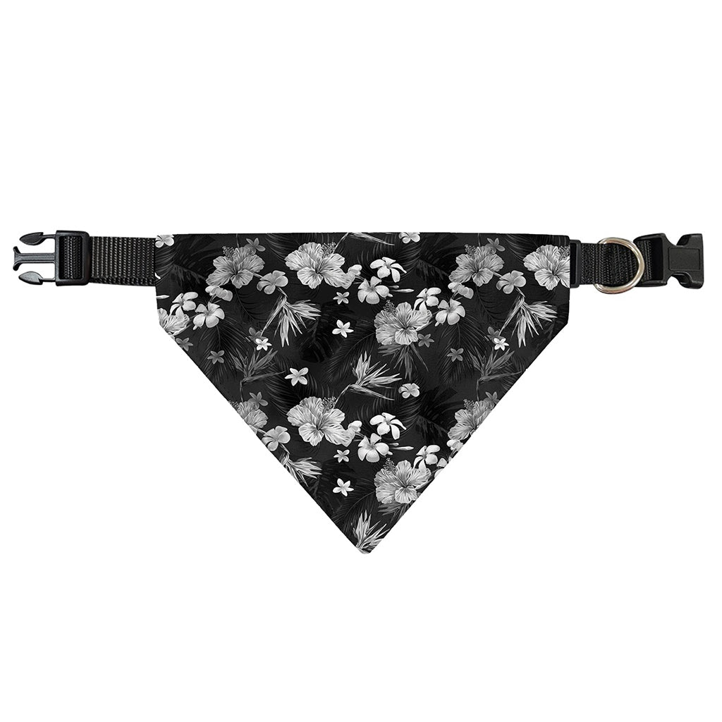 Monochrome Hawaiian Floral Print Over The Collar Dog Bandana