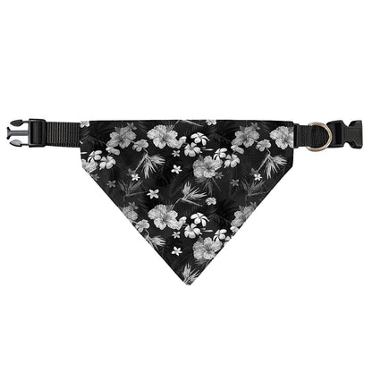 Monochrome Hawaiian Floral Print Over The Collar Dog Bandana