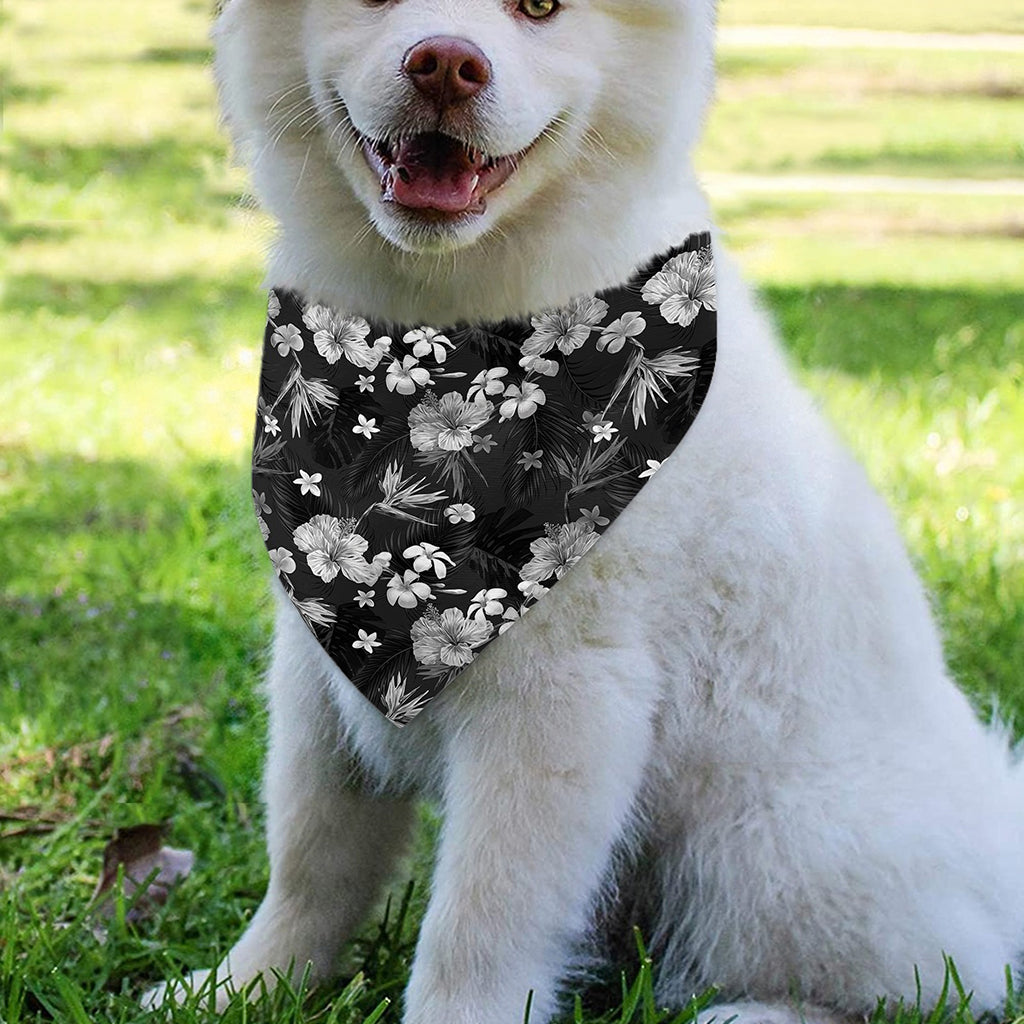 Monochrome Hawaiian Floral Print Over The Collar Dog Bandana