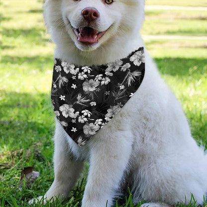 Monochrome Hawaiian Floral Print Over The Collar Dog Bandana