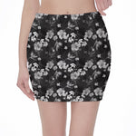 Monochrome Hawaiian Floral Print Pencil Mini Skirt