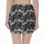 Monochrome Hawaiian Floral Print Pencil Mini Skirt