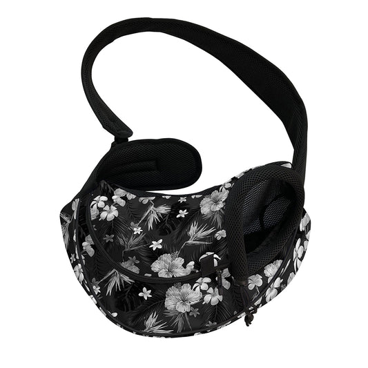 Monochrome Hawaiian Floral Print Pet Sling Carrier