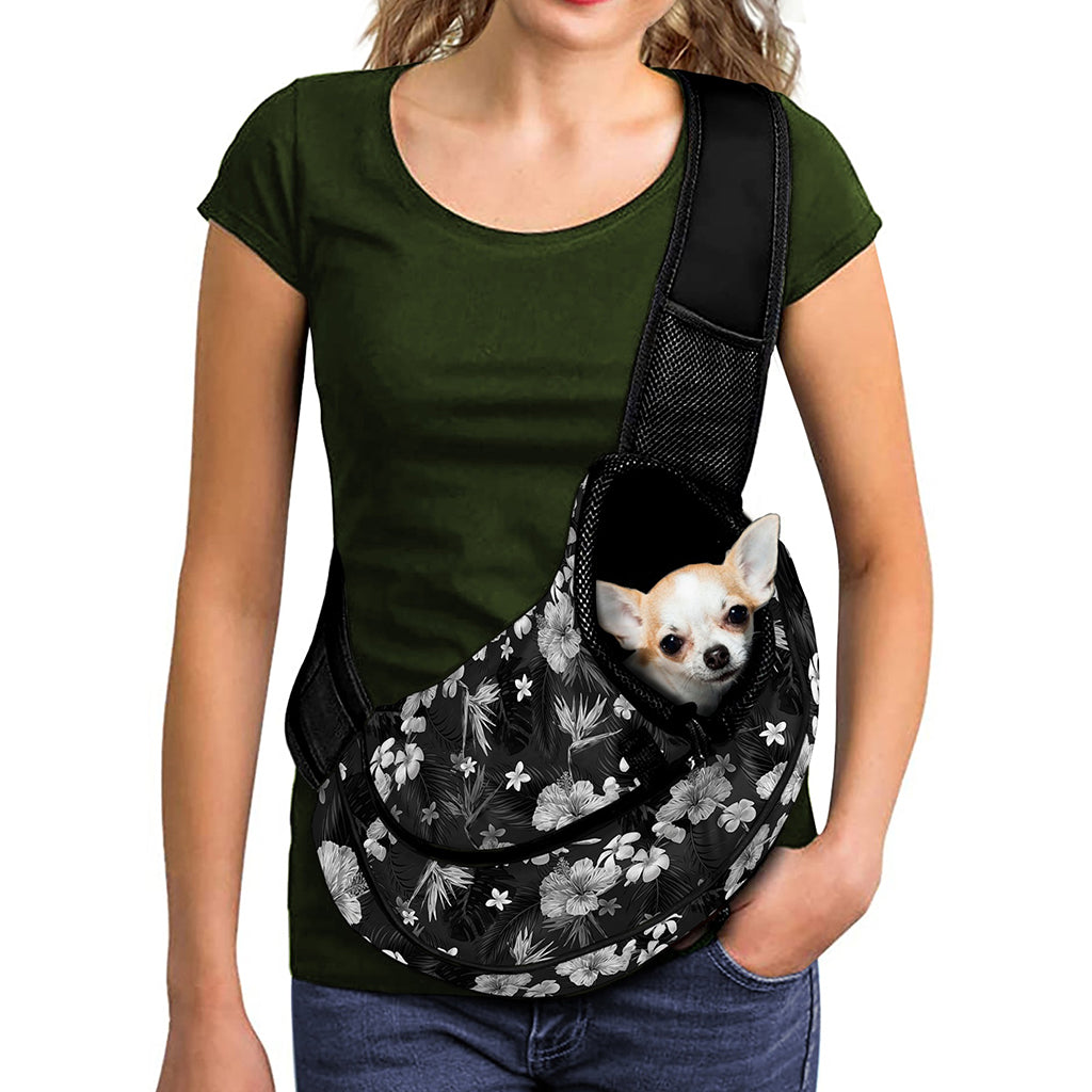 Monochrome Hawaiian Floral Print Pet Sling Carrier