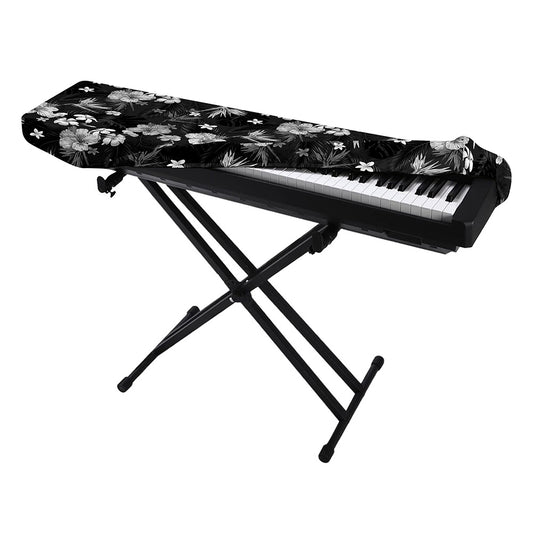 Monochrome Hawaiian Floral Print Piano Keyboard Cover
