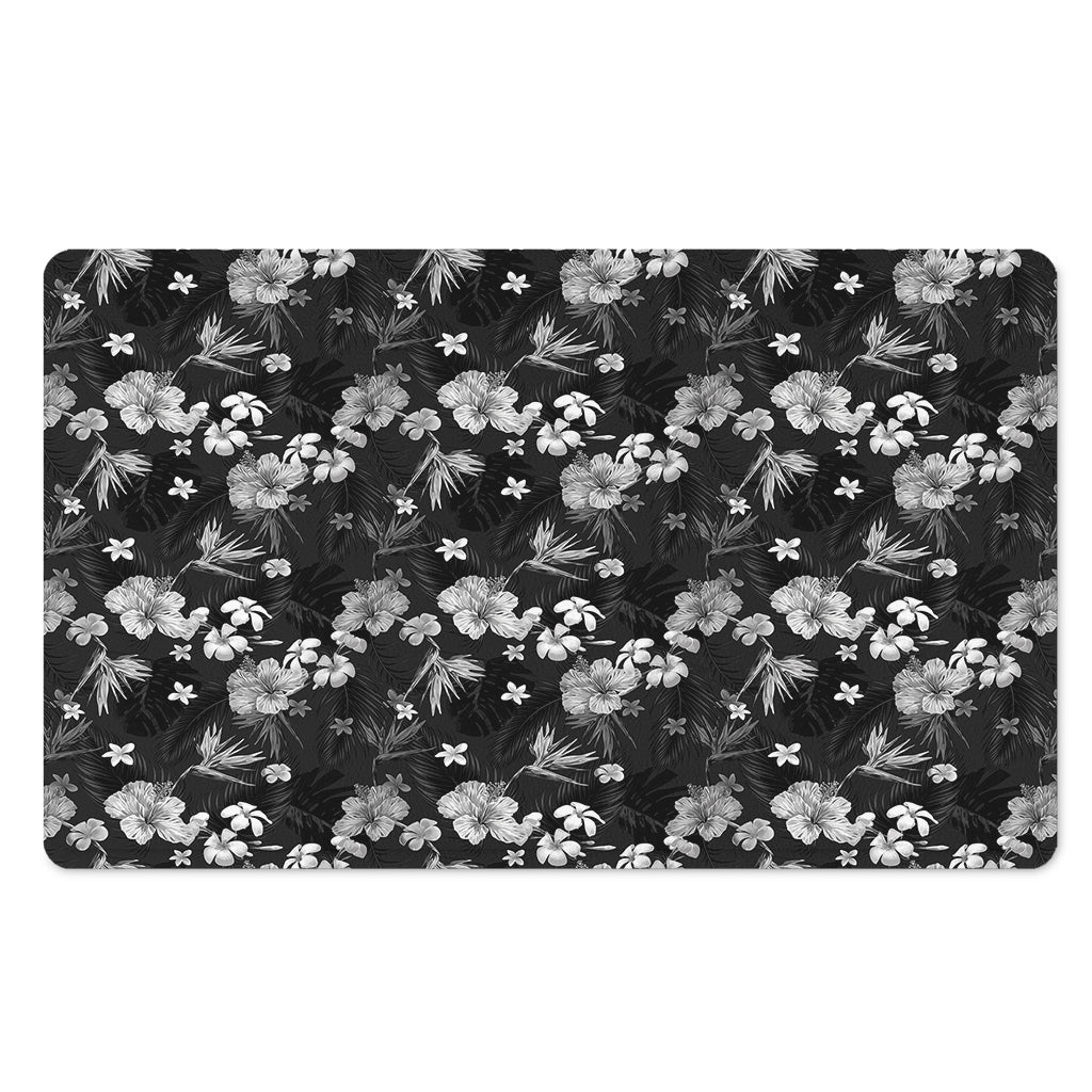 Monochrome Hawaiian Floral Print Polyester Doormat