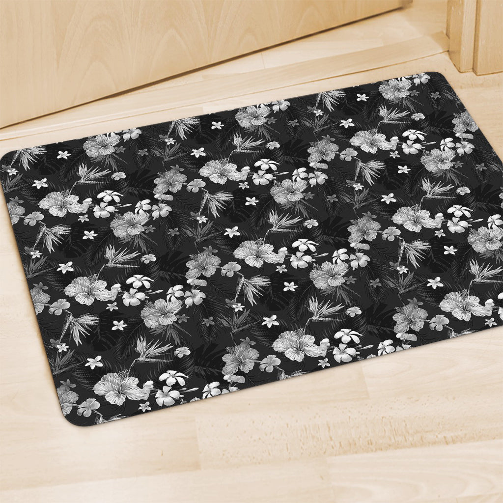 Monochrome Hawaiian Floral Print Polyester Doormat