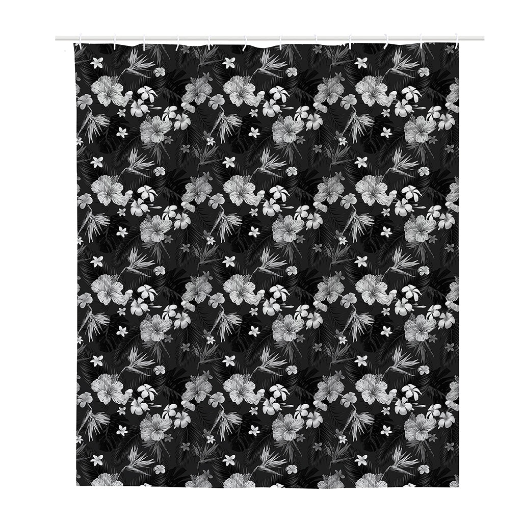 Monochrome Hawaiian Floral Print Polyester Shower Curtain