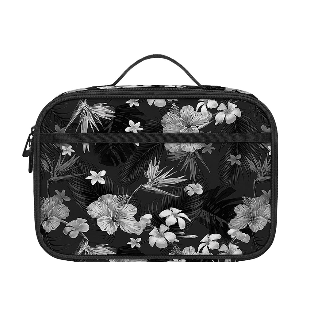 Monochrome Hawaiian Floral Print Portable Lunch Bag
