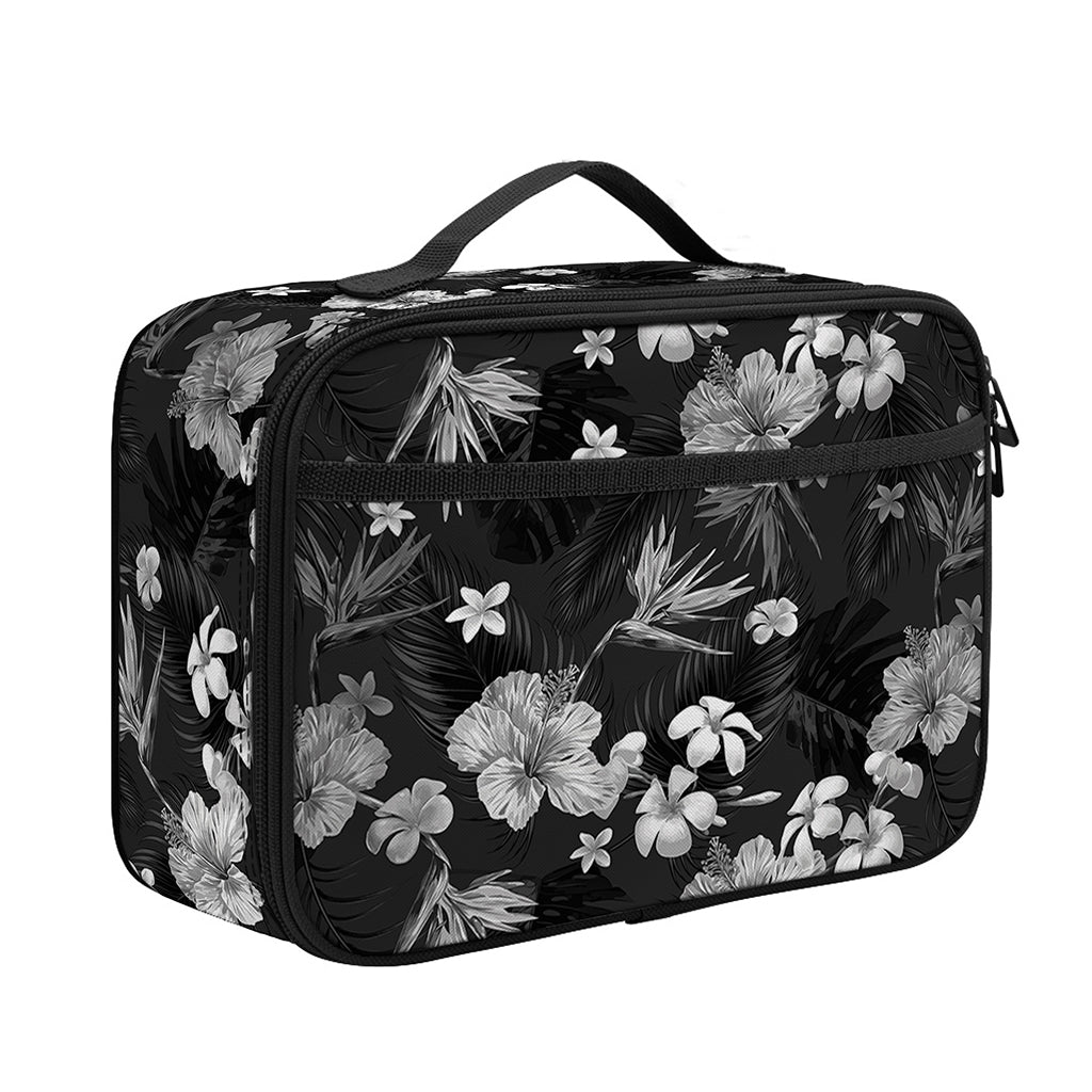 Monochrome Hawaiian Floral Print Portable Lunch Bag