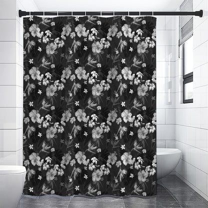 Monochrome Hawaiian Floral Print Premium Shower Curtain