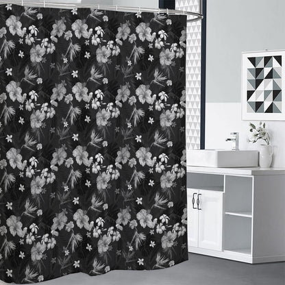 Monochrome Hawaiian Floral Print Premium Shower Curtain