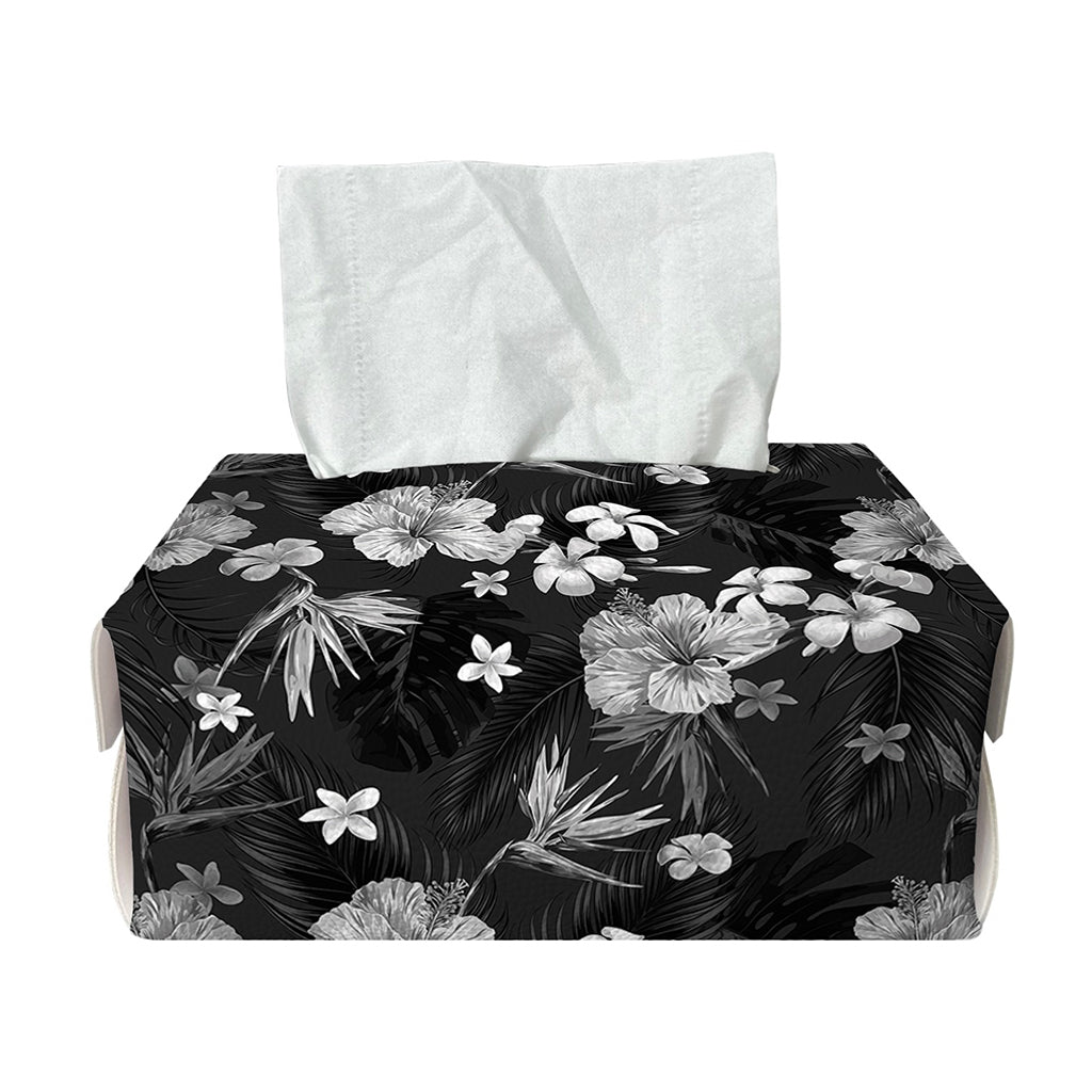 Monochrome Hawaiian Floral Print Rectangle Tissue Box Cover