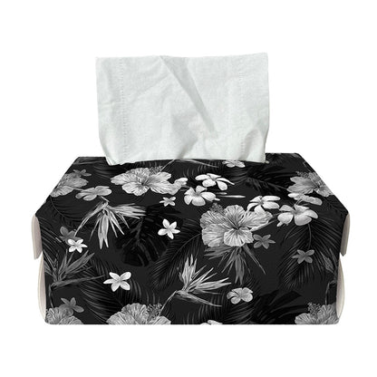 Monochrome Hawaiian Floral Print Rectangle Tissue Box Cover