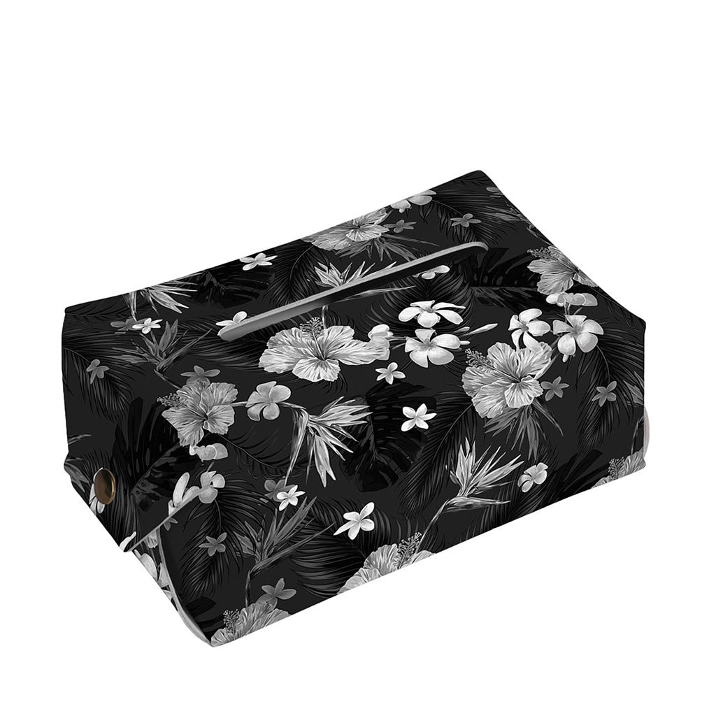 Monochrome Hawaiian Floral Print Rectangle Tissue Box Cover