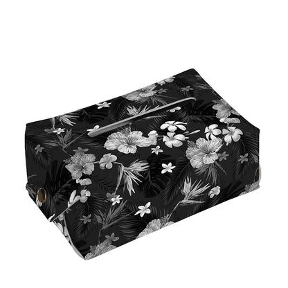 Monochrome Hawaiian Floral Print Rectangle Tissue Box Cover