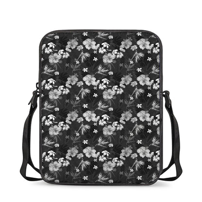 Monochrome Hawaiian Floral Print Rectangular Crossbody Bag