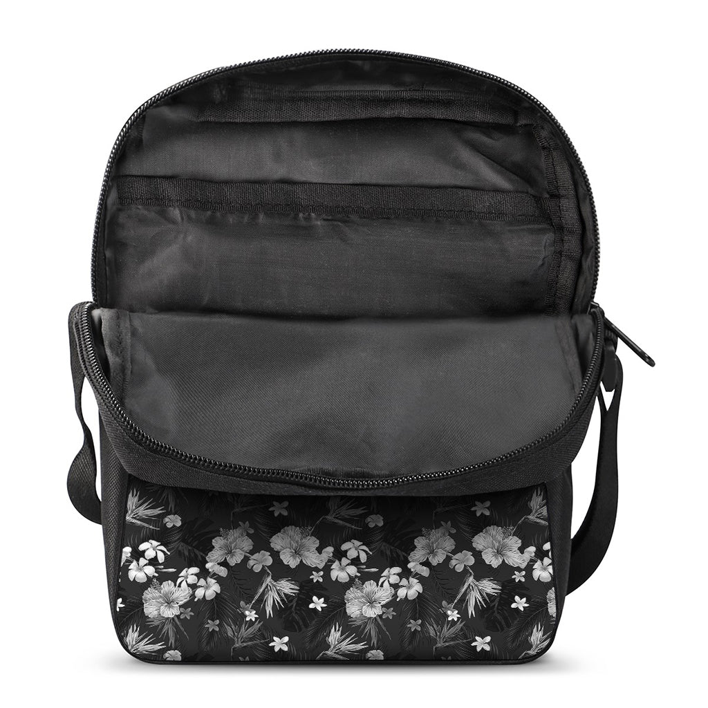 Monochrome Hawaiian Floral Print Rectangular Crossbody Bag
