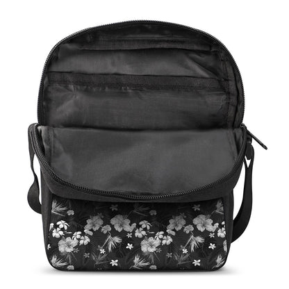Monochrome Hawaiian Floral Print Rectangular Crossbody Bag