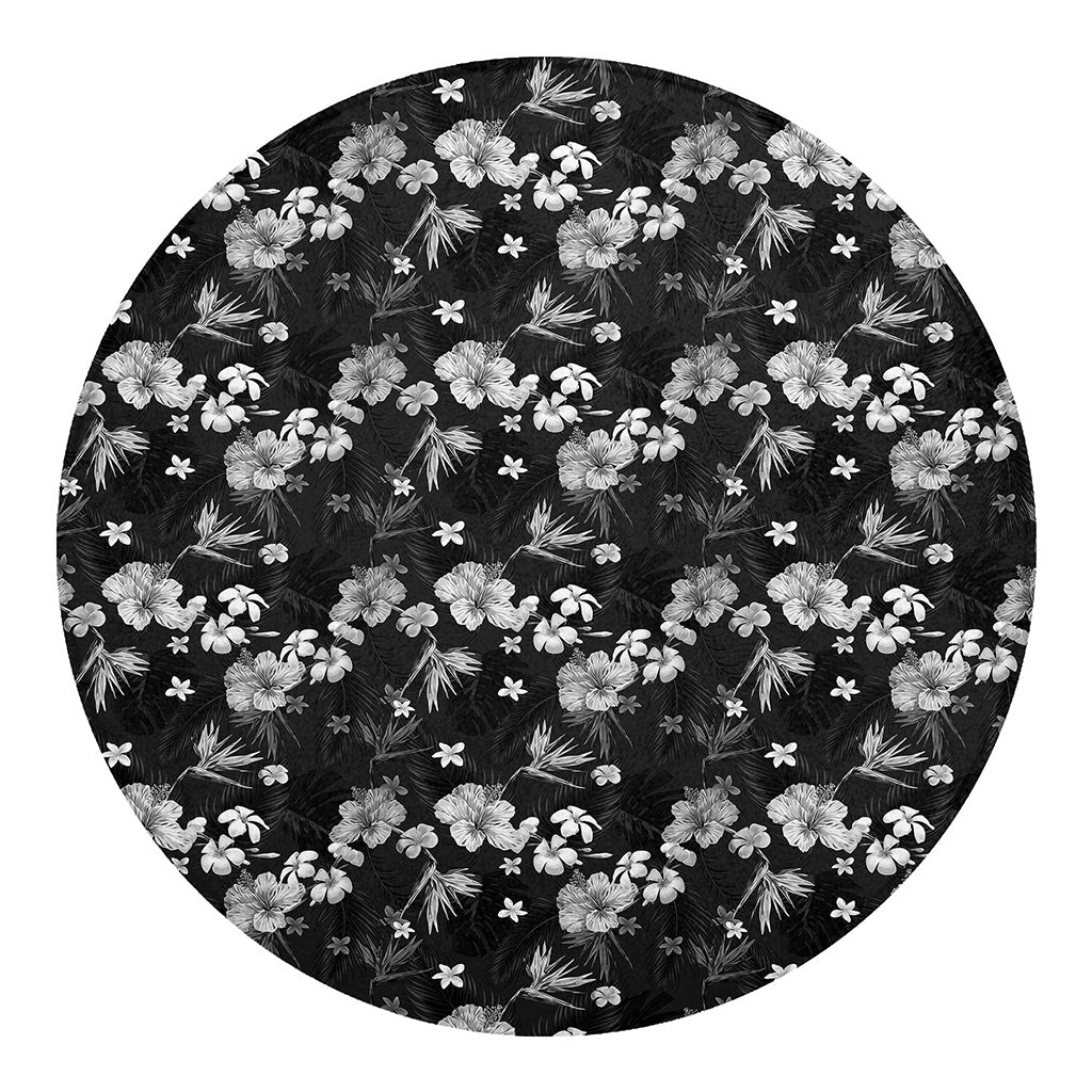Monochrome Hawaiian Floral Print Round Blanket