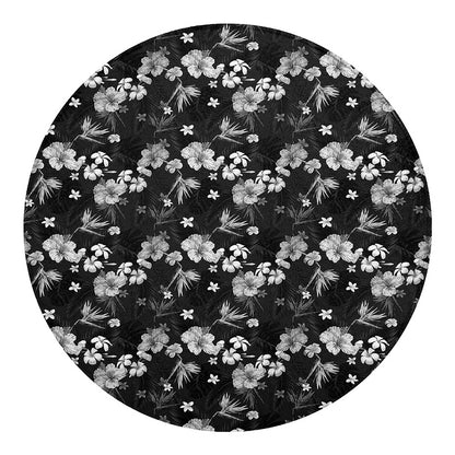 Monochrome Hawaiian Floral Print Round Blanket