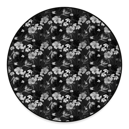 Monochrome Hawaiian Floral Print Round Floor Mat