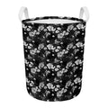 Monochrome Hawaiian Floral Print Round Laundry Basket