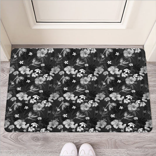 Monochrome Hawaiian Floral Print Rubber Doormat