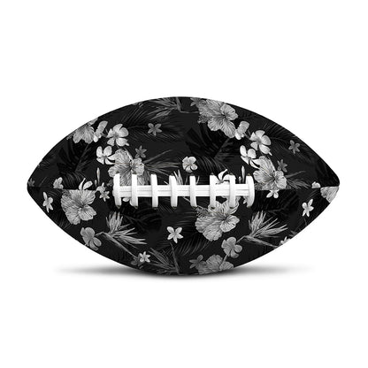 Monochrome Hawaiian Floral Print Rugby Ball