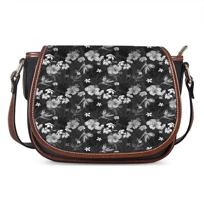 Monochrome Hawaiian Floral Print Saddle Bag