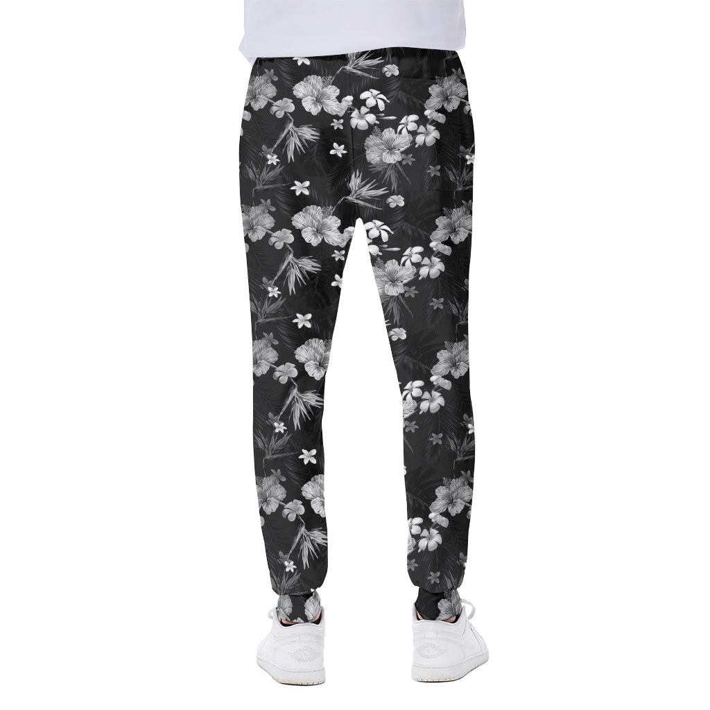 Monochrome Hawaiian Floral Print Scuba Joggers