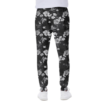Monochrome Hawaiian Floral Print Scuba Joggers