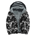Monochrome Hawaiian Floral Print Sherpa Lined Zip Up Hoodie