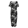 Monochrome Hawaiian Floral Print Short Sleeve Long Nightdress