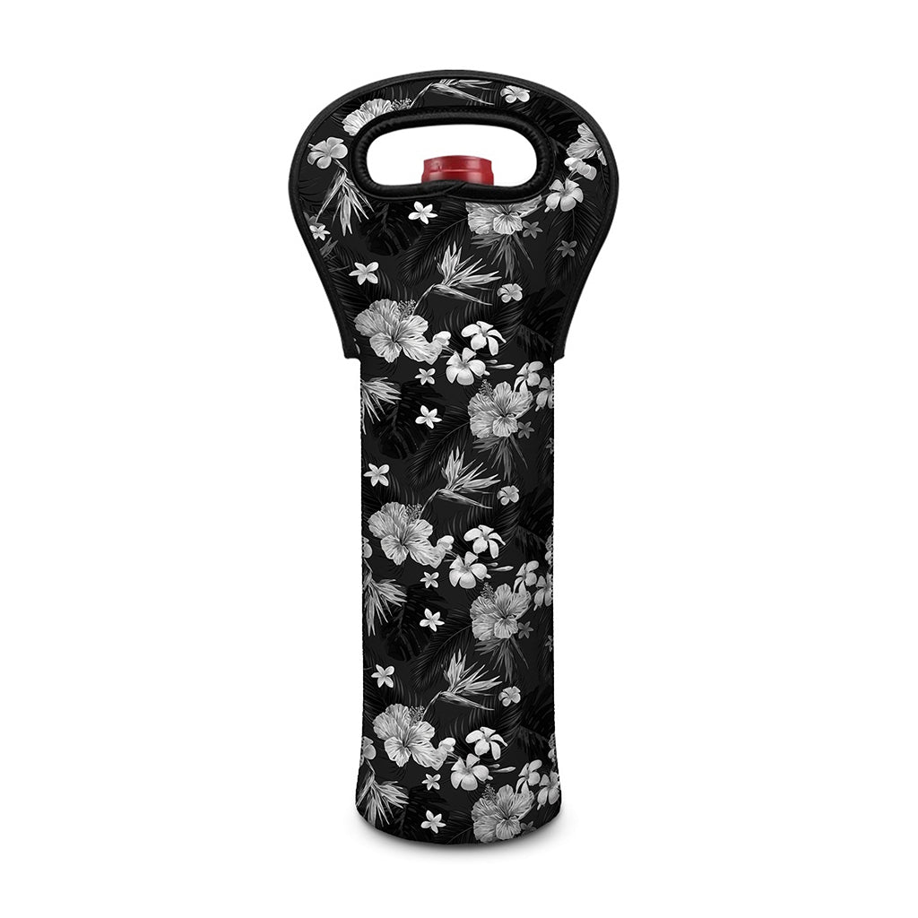 Monochrome Hawaiian Floral Print Single Neoprene Wine Tote