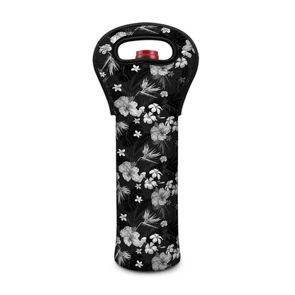 Monochrome Hawaiian Floral Print Single Neoprene Wine Tote