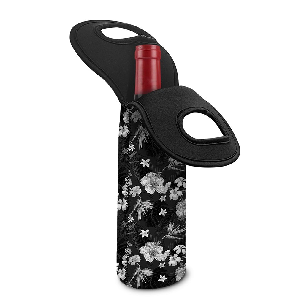 Monochrome Hawaiian Floral Print Single Neoprene Wine Tote