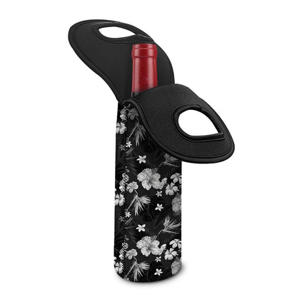 Monochrome Hawaiian Floral Print Single Neoprene Wine Tote