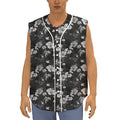 Monochrome Hawaiian Floral Print Sleeveless Baseball Jersey