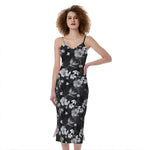 Monochrome Hawaiian Floral Print Slim Fit Midi Cami Dress